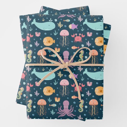 Im Meer schwimmende Meerestiere Geschenkpapier Set (Beispiel)