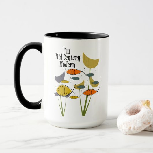 I'm Mid Century Modern Retro Fish Swimming Plants Tasse (Mit Donut)