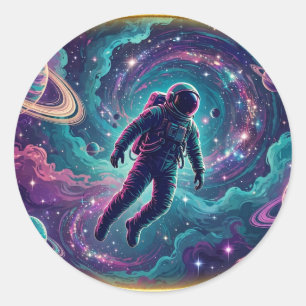 Im Nebel verloren — Astronauten-Weltraumkunst Runder Aufkleber
