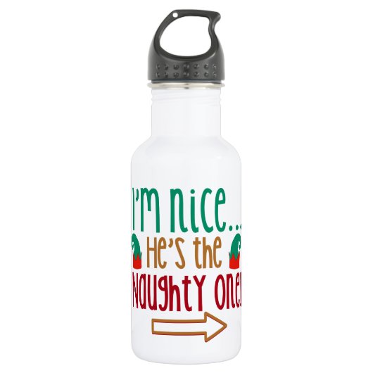 Im Nice Hes Naughty Elf Hat Edelstahlflasche (Vorderseite)