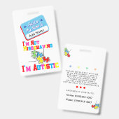 Im Not Misbehaving I have Autism ID Badge  Ausweis (Vorder- & Rückseite)