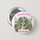 "I'm not slow, I'm intentional - Retro knitting hu Button (Vorne & Hinten)