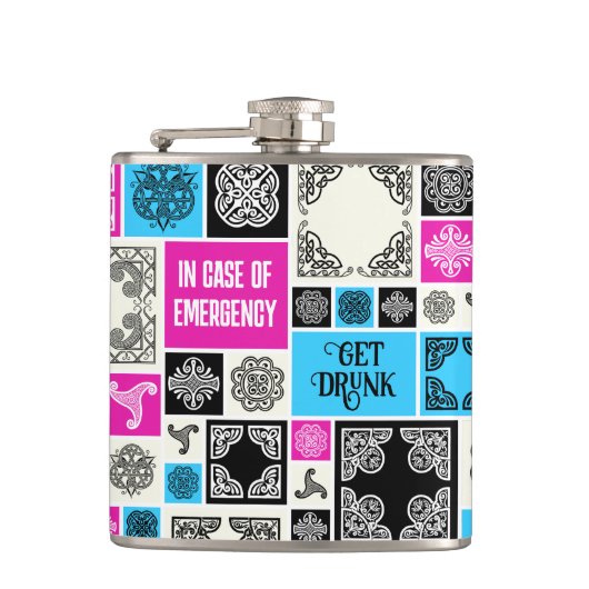 Im Notfall Betrunkene Funny Black & White Flachmann (Vorderseite)