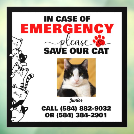 Im Notfall Gerettet Katze mit benutzerdefiniertem Fensteraufkleber (Blatt 3)