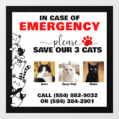 Im Notfall Rett 3 Katzen mit benutzerdefiniertem F Fensteraufkleber (Blatt)