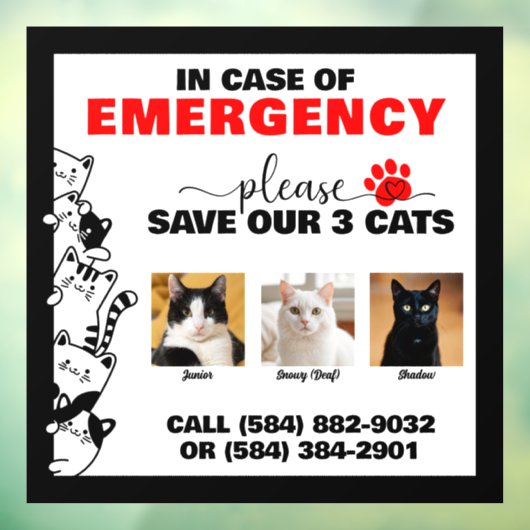 Im Notfall Rett 3 Katzen mit benutzerdefiniertem F Fensteraufkleber (Blatt 3)