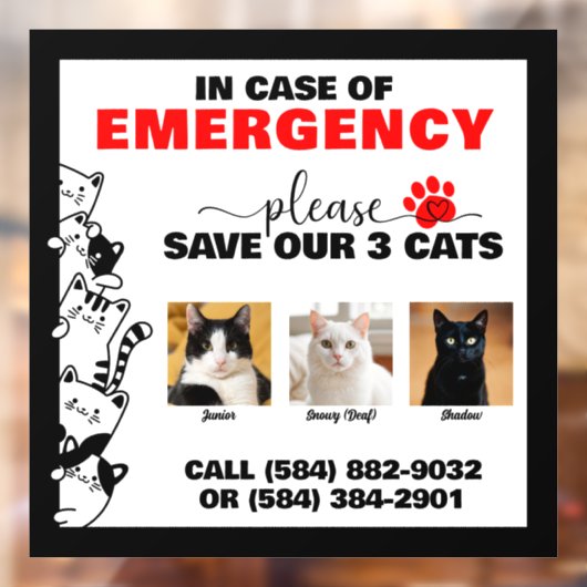 Im Notfall Rett 3 Katzen mit benutzerdefiniertem F Fensteraufkleber (Blatt 2)