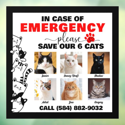 Im Notfall werden 6 Katzen mit benutzerdefiniertem Fensteraufkleber (Blatt 3)