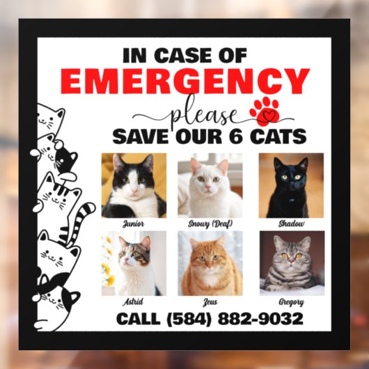 Im Notfall werden 6 Katzen mit benutzerdefiniertem Fensteraufkleber (Blatt 2)