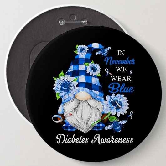 Im November tragen wir blaue Gnome Diabetes-Bewuss Button (Vorne & Hinten)