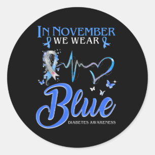 Im November tragen wir blaue Herzklopfen Diabetes Runder Aufkleber