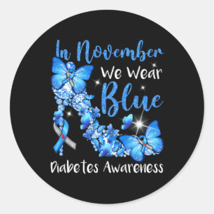 Im November tragen wir blaue Schmetterlinge Diabet Runder Aufkleber