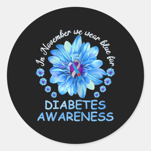 Im November tragen wir blaue Sonnenblumen Diabetes Runder Aufkleber (Vorderseite)