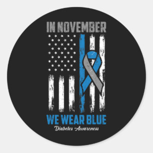 Im November tragen wir blaue US-Flagge Diabetes Aw Runder Aufkleber