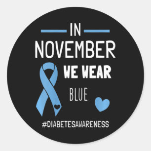 Im November tragen wir blauen Diabetes Typ 1. Runder Aufkleber