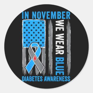 Im November tragen wir blaues Band Flagge Diabetes Runder Aufkleber