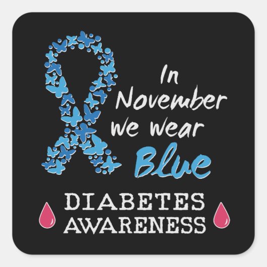 Im November tragen wir blaues Diabetes-Bewusstsein Quadratischer Aufkleber (Vorderseite)