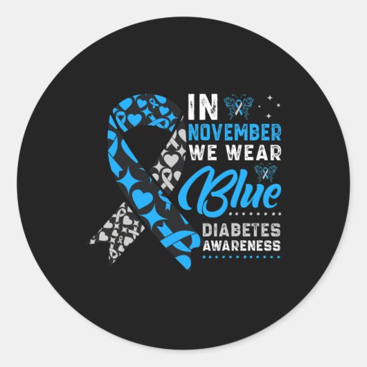 Im November tragen wir Blue Ribbon T1D T2D Diabete Runder Aufkleber (Vorderseite)