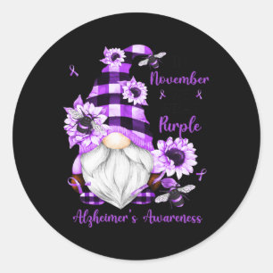 Im November tragen wir Lila Gnome Alzheimer Awaren Runder Aufkleber