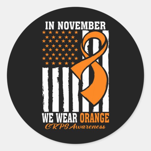 Im November tragen wir Orange Ribbon CRPS Bewussts Runder Aufkleber (Vorderseite)