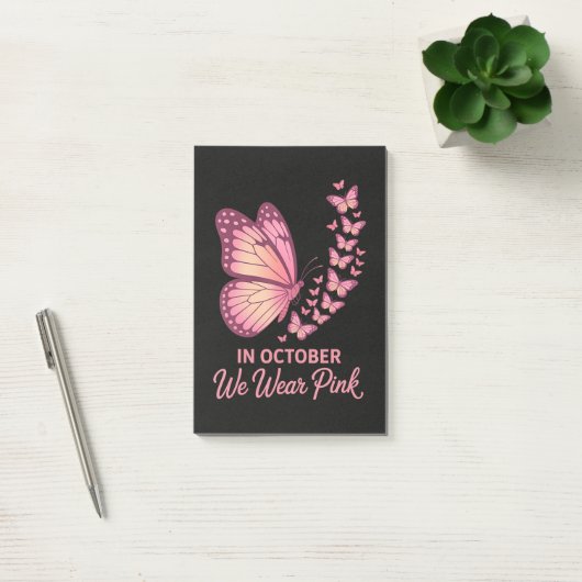 Im Oktober Pink Breast Butterfly Post-it Klebezettel (Büro)