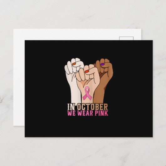 Im Oktober tragen Frauen rosa Brustkrebs Postkarte (Vorne/Hinten)