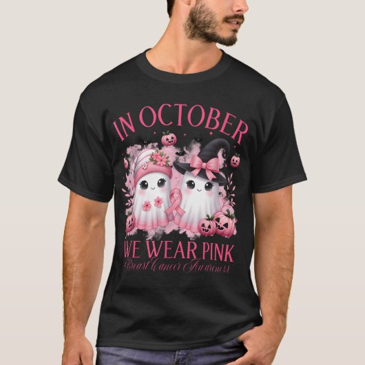 Im Oktober tragen wir eine rosa Geisterhexe Brust T-Shirt (Vorderseite)