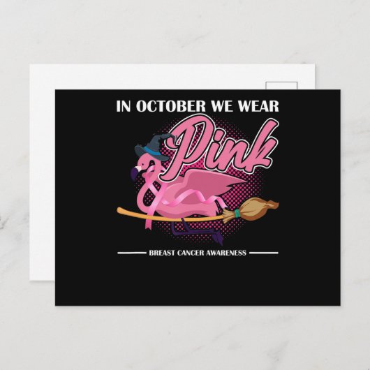 Im Oktober tragen wir einen rosa Flamingo Riding B Ankündigungspostkarte (Vorne/Hinten)