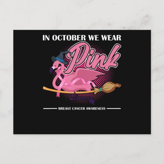 Im Oktober tragen wir einen rosa Flamingo Riding B Ankündigungspostkarte (Vorderseite)