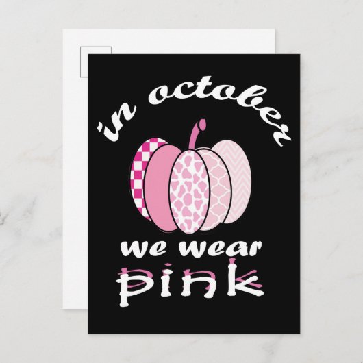 Im Oktober tragen wir einen rosa Kürbis kariert  Ankündigungspostkarte (Vorne/Hinten)
