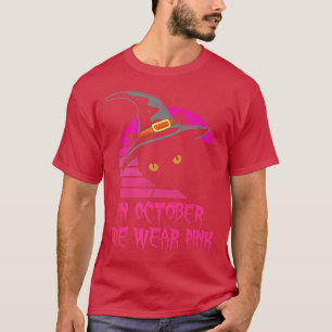 Im Oktober tragen wir Pink Black Cat Pumpkin Breas T-Shirt