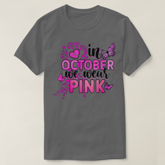 Im Oktober tragen wir Pink Butterfly Brust Ca T-Shirt (Design vorne)