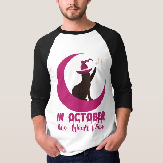 Im Oktober tragen wir Pink Cat Breast Cancene Awar T-Shirt (Vorderseite)