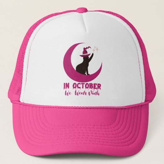 Im Oktober tragen wir Pink Cat Breast Cancene Awar Truckerkappe (Vorderseite)