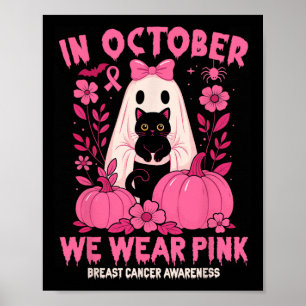 Im Oktober tragen wir Pink Ghost Black Cat Floral Poster