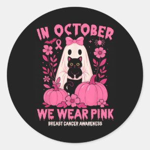 Im Oktober tragen wir Pink Ghost Black Cat Floral  Runder Aufkleber