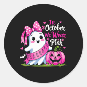 Im Oktober tragen wir Pink Ghost Breast Cancer Awa Runder Aufkleber