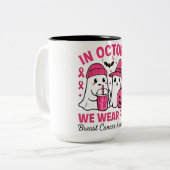 Im Oktober tragen wir Pink Ghost Breast Cancer Awa Zweifarbige Tasse (Vorderseite Links)