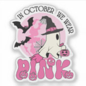 Im Oktober tragen wir Pink Ghost Halloween Aufkleber (Vorderseite)