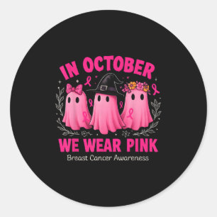 Im Oktober tragen wir Pink Ghost Halloween Women B Runder Aufkleber