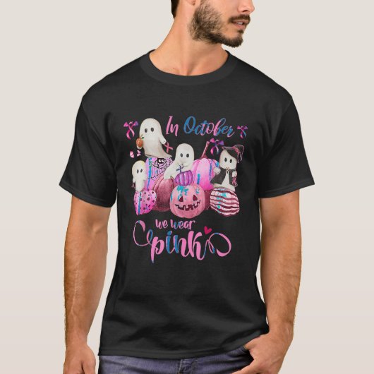 Im Oktober tragen wir Pink Ghost Pumpkin Breast Ca T-Shirt (Vorderseite)