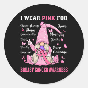 Im Oktober tragen wir Pink Gnome Breast Cancer Awa Runder Aufkleber