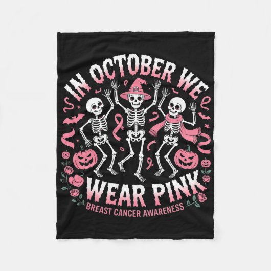 Im Oktober tragen wir Pink Halloween Skeleton Brus Fleecedecke (Vorderseite)
