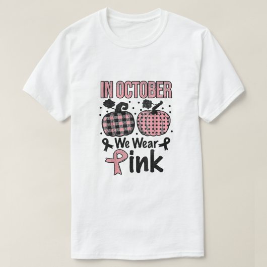 Im Oktober tragen wir pink Happy Halloween Breast  T-Shirt (Design vorne)