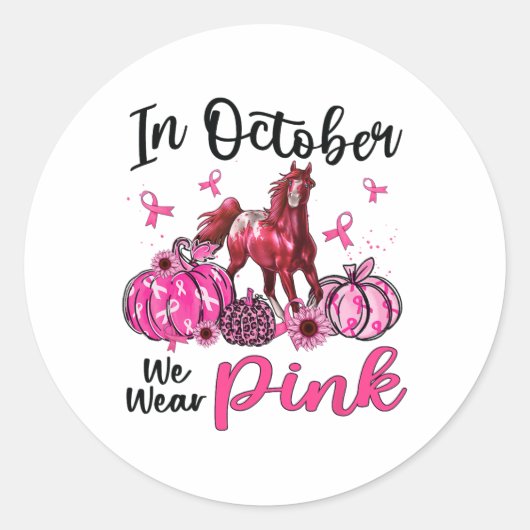 Im Oktober tragen wir Pink Horse Pumpkin Leopard B Runder Aufkleber (Vorderseite)