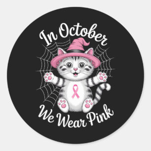 Im Oktober tragen wir Pink Niedliche Katzen Brustk Runder Aufkleber