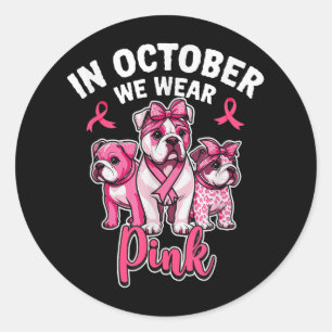 Im Oktober tragen wir Pink Pitbull Hund Brustkrebs Runder Aufkleber