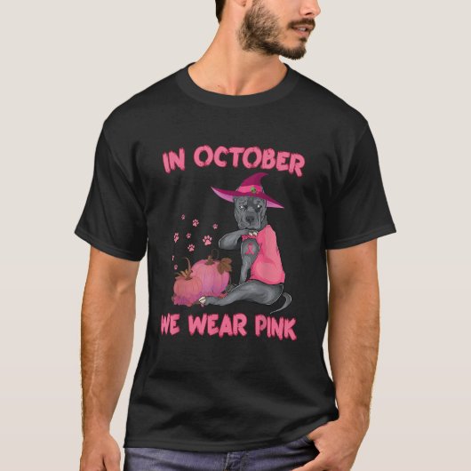 Im Oktober tragen wir Pink Pitbull Hund Brustkrebs T-Shirt (Vorderseite)
