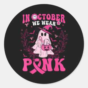 Im Oktober tragen wir Pink Shirt Ghost Halloween B Runder Aufkleber