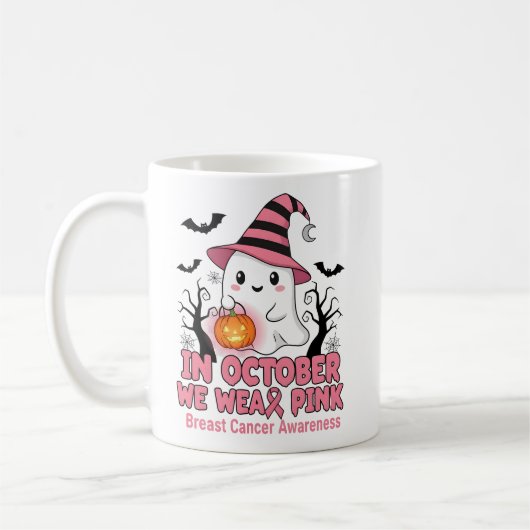Im Oktober tragen wir pinkfarbene Brustkrebsvorwar Kaffeetasse (Links)